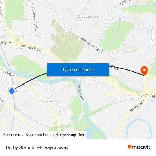 Derby Station to Raynesway map
