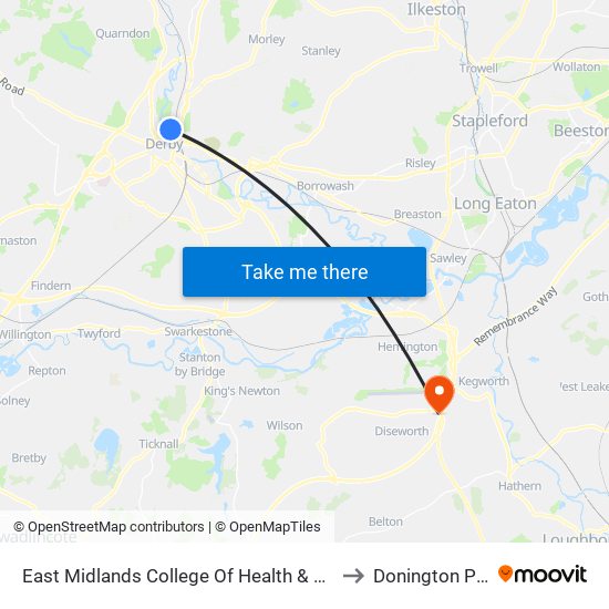 East Midlands College Of Health & Beauty to Donington Park map