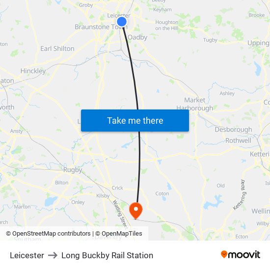 Leicester to Long Buckby Rail Station map