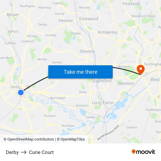 Derby to Curie Court map