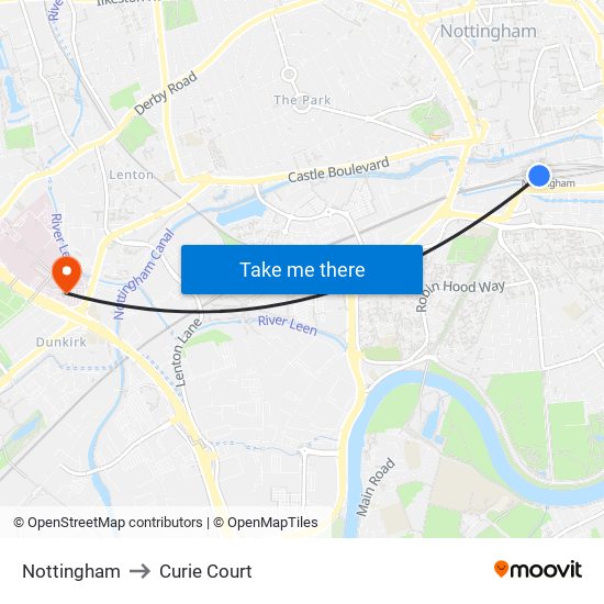 Nottingham to Curie Court map
