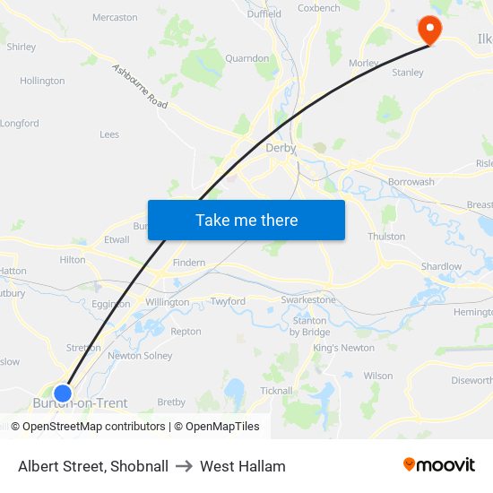 Albert Street, Shobnall to West Hallam map