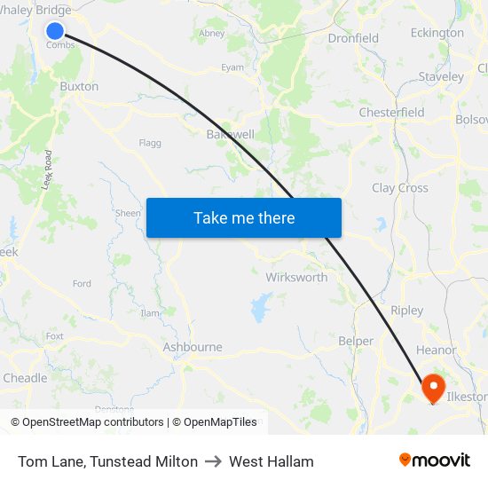 Tom Lane, Tunstead Milton to West Hallam map