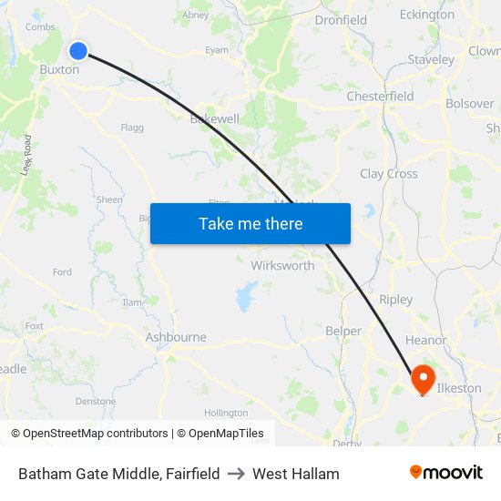 Batham Gate Middle, Fairfield to West Hallam map