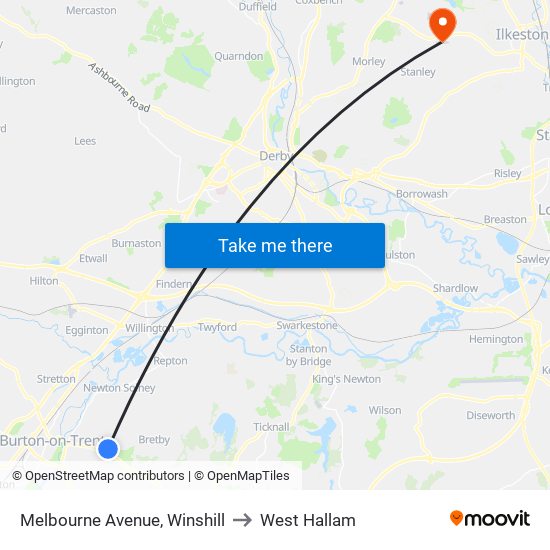 Melbourne Avenue, Winshill to West Hallam map