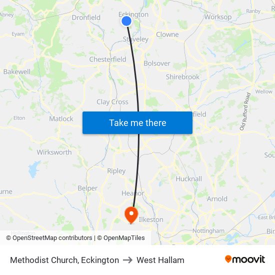 Methodist Church, Eckington to West Hallam map