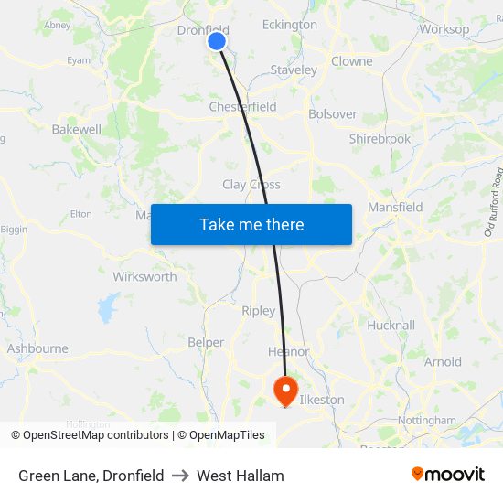 Green Lane, Dronfield to West Hallam map