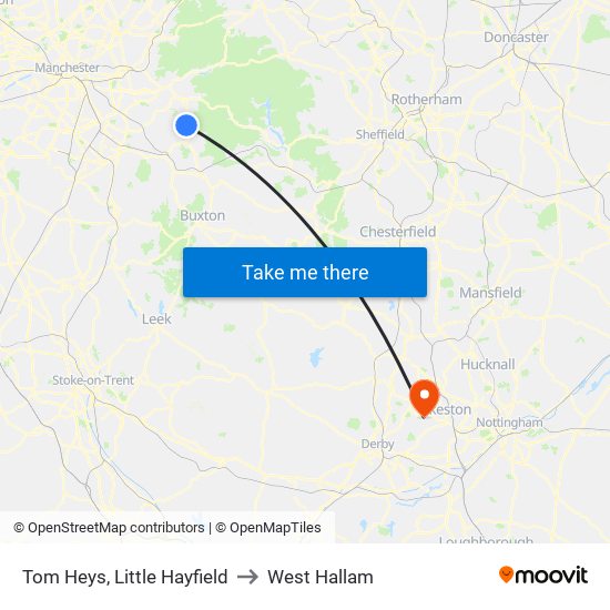 Tom Heys, Little Hayfield to West Hallam map