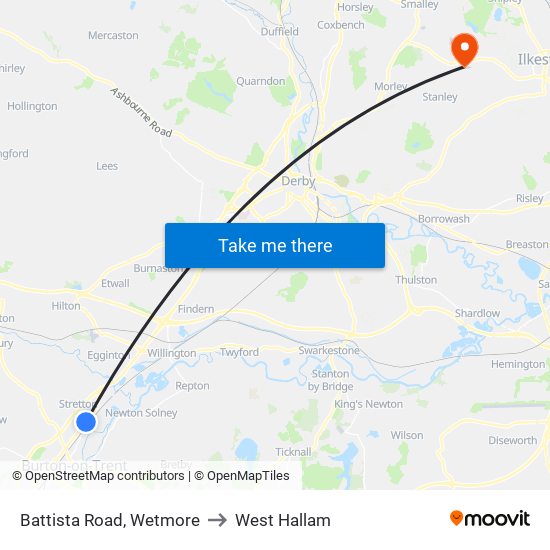 Battista Road, Wetmore to West Hallam map
