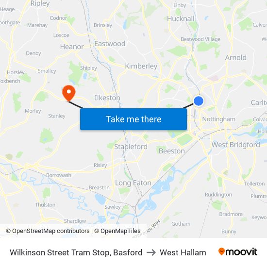 Wilkinson Street Tram Stop, Basford to West Hallam map