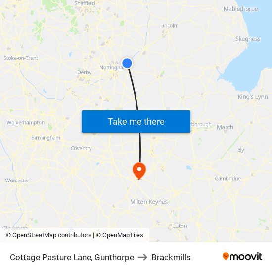Cottage Pasture Lane, Gunthorpe to Brackmills map