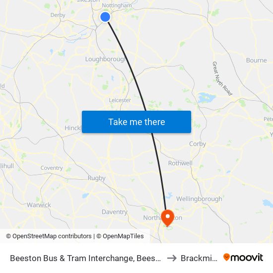 Beeston Bus & Tram Interchange, Beeston to Brackmills map