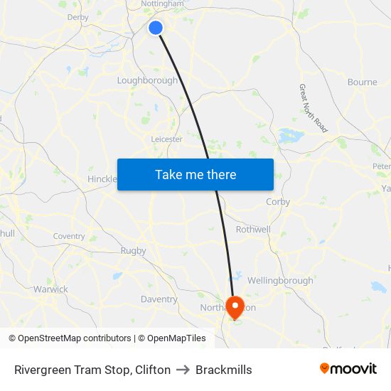 Rivergreen Tram Stop, Clifton to Brackmills map