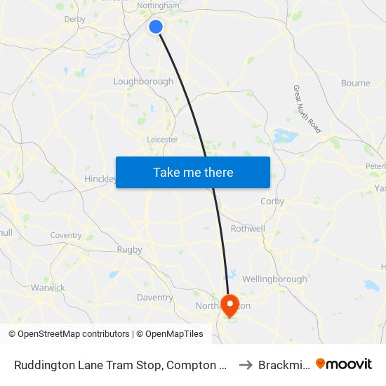 Ruddington Lane Tram Stop, Compton Acres to Brackmills map