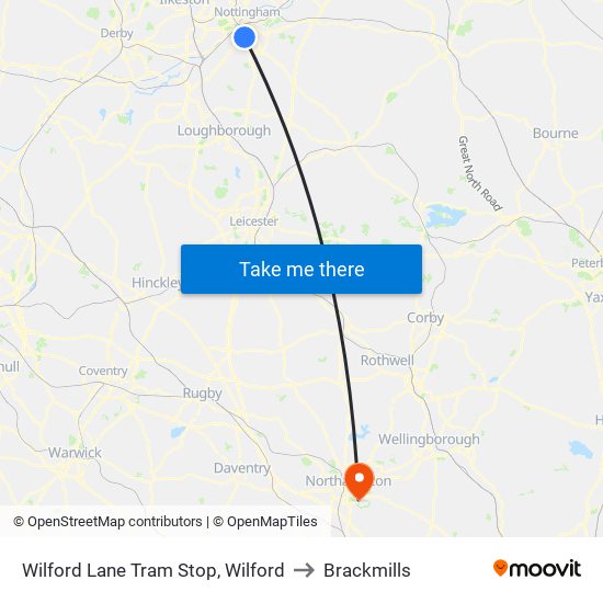 Wilford Lane Tram Stop, Wilford to Brackmills map