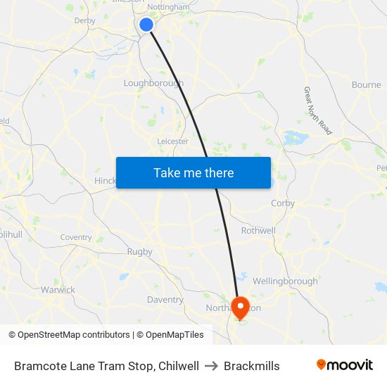 Bramcote Lane Tram Stop, Chilwell to Brackmills map