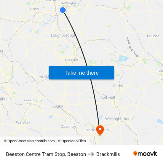 Beeston Centre Tram Stop, Beeston to Brackmills map