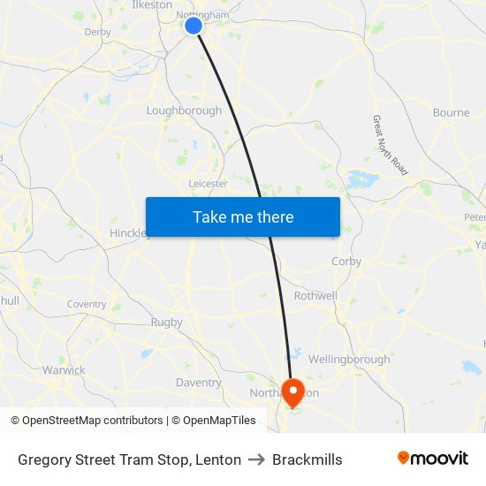 Gregory Street Tram Stop, Lenton to Brackmills map