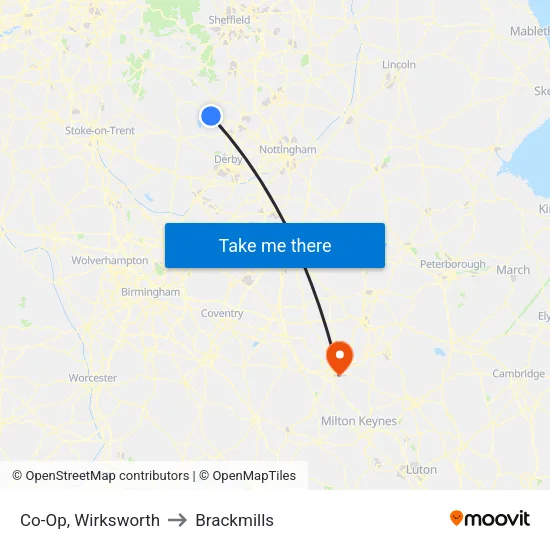 Co-Op, Wirksworth to Brackmills map