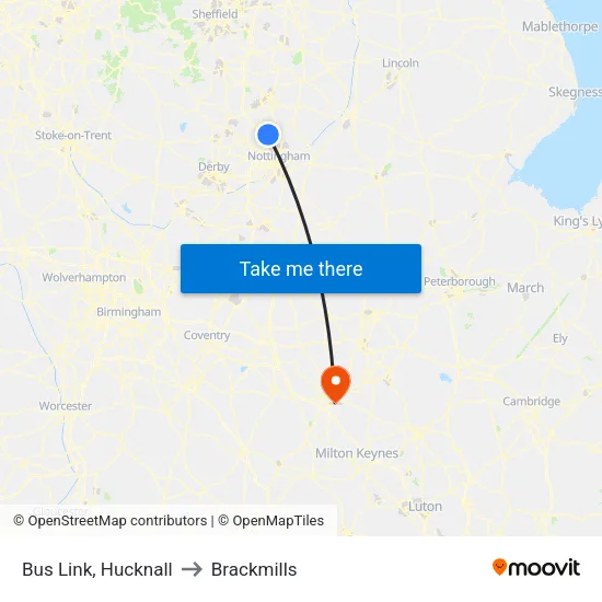 Bus Link, Hucknall to Brackmills map