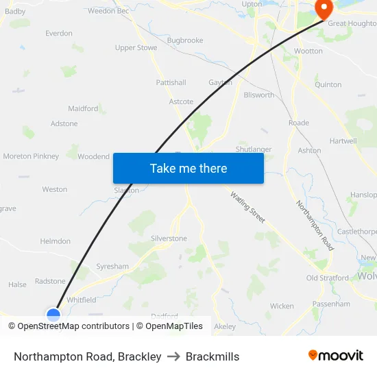 Northampton Road, Brackley to Brackmills map