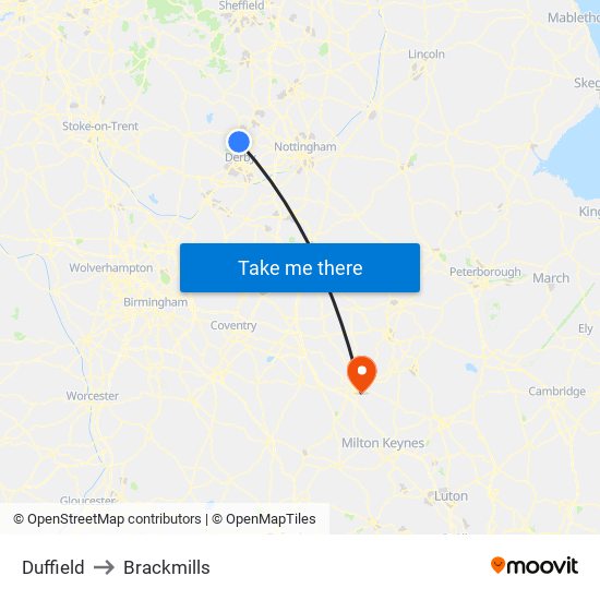 Duffield to Brackmills map