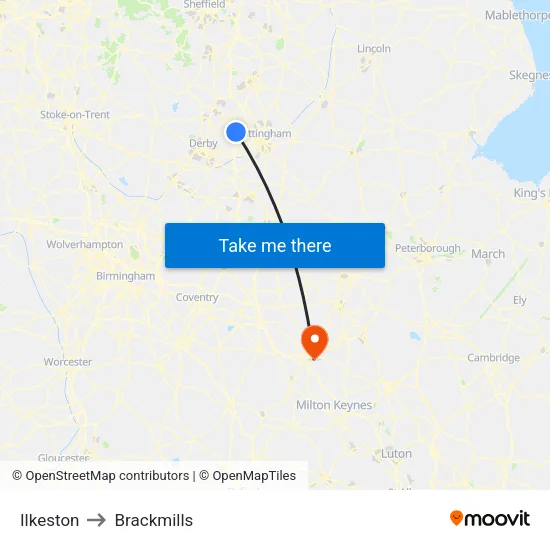 Ilkeston to Brackmills map