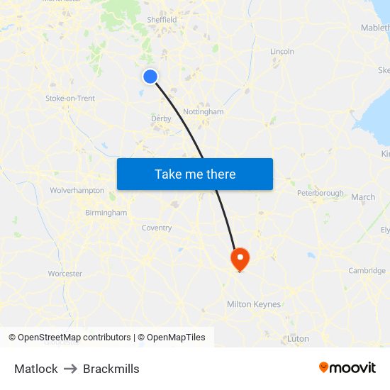 Matlock to Brackmills map