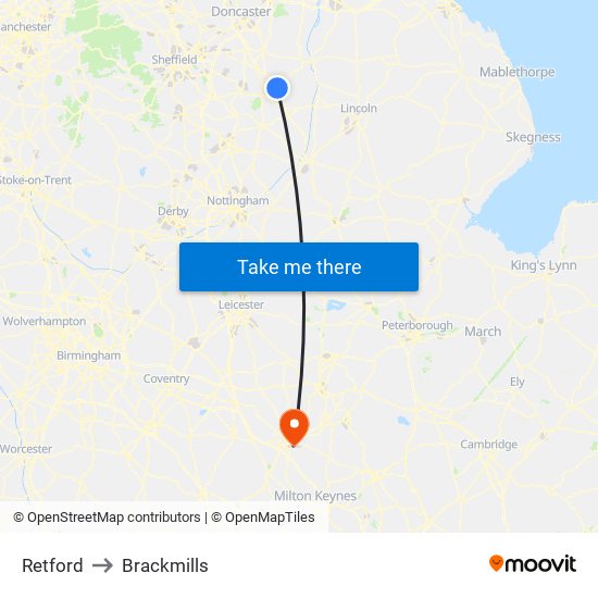 Retford to Brackmills map