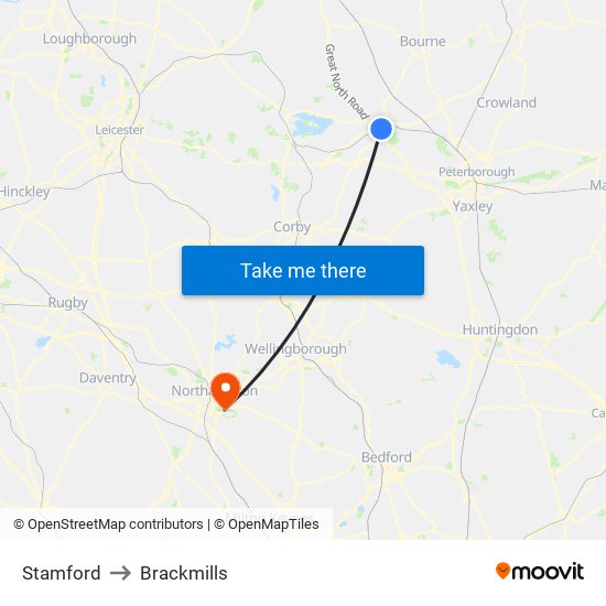 Stamford to Brackmills map