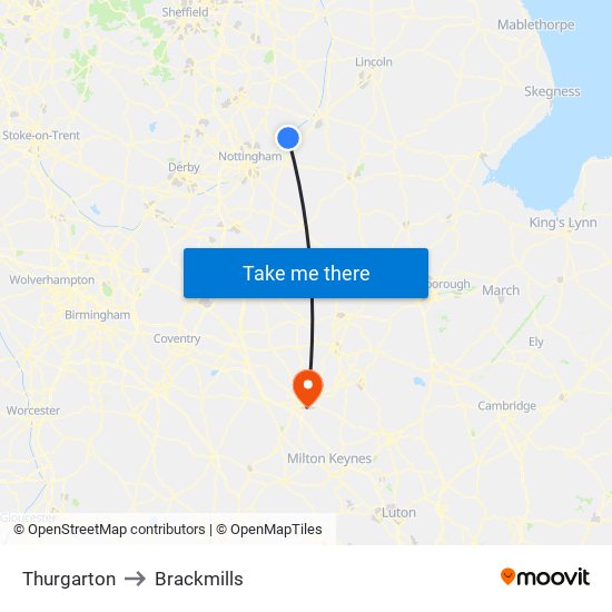 Thurgarton to Brackmills map