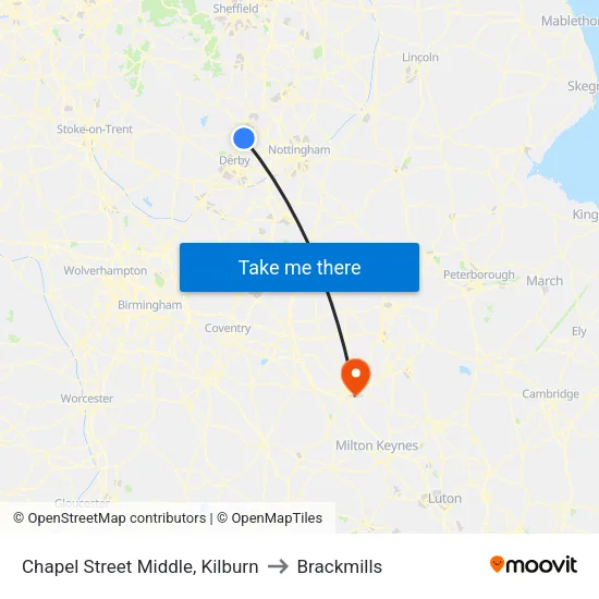 Chapel Street Middle, Kilburn to Brackmills map