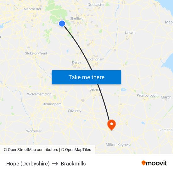 Hope (Derbyshire) to Brackmills map