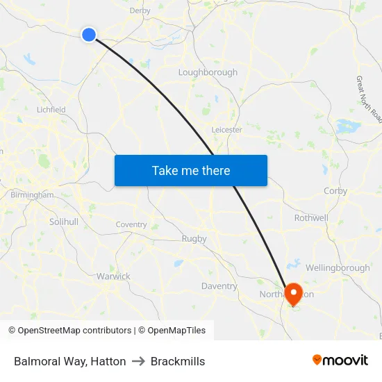 Balmoral Way, Hatton to Brackmills map