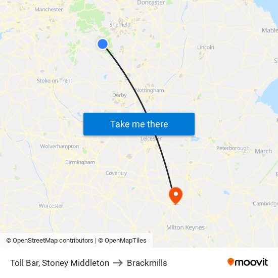 Toll Bar, Stoney Middleton to Brackmills map