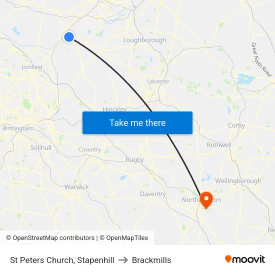 St Peters Church, Stapenhill to Brackmills map