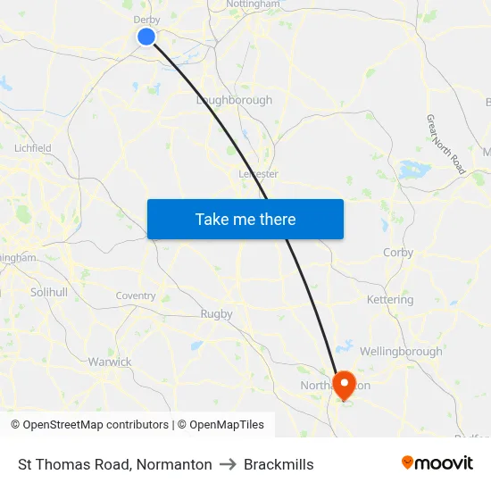 St Thomas Road, Normanton to Brackmills map