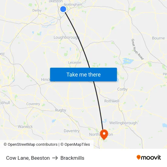 Cow Lane, Beeston to Brackmills map