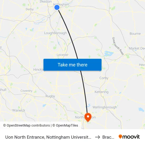 Uon North Entrance, Nottingham University Main Campus (Un14) to Brackmills map