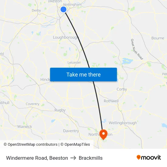 Windermere Road, Beeston to Brackmills map