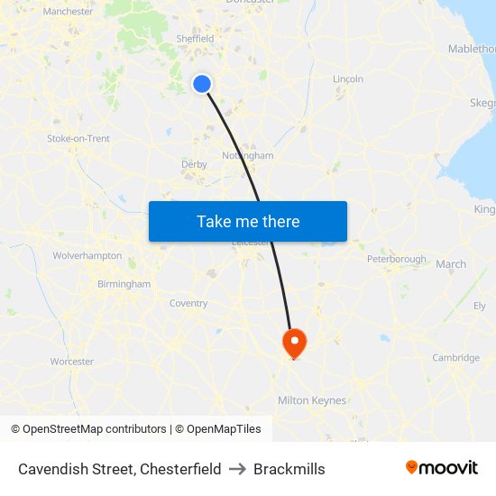 Cavendish Street, Chesterfield to Brackmills map