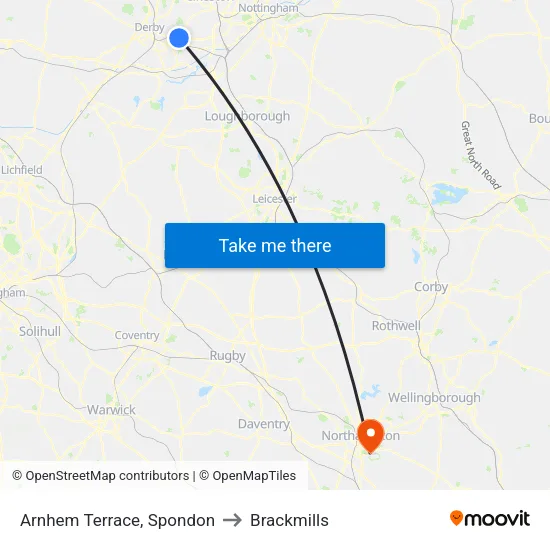 Arnhem Terrace, Spondon to Brackmills map