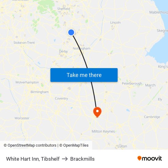 White Hart Inn, Tibshelf to Brackmills map