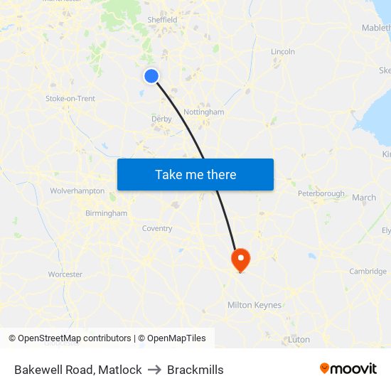 Bakewell Road, Matlock to Brackmills map