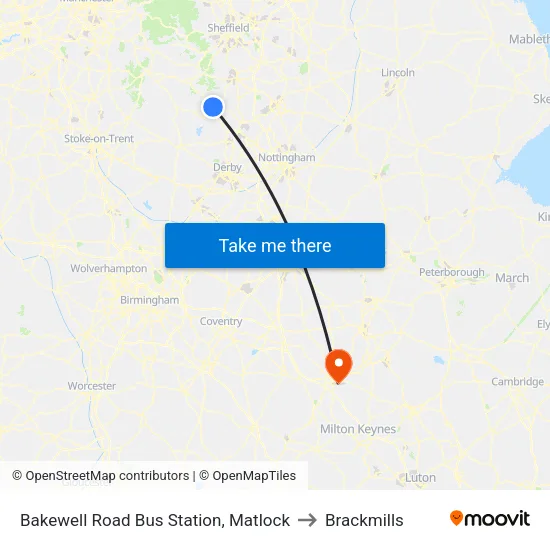 Bakewell Road Bus Station, Matlock to Brackmills map