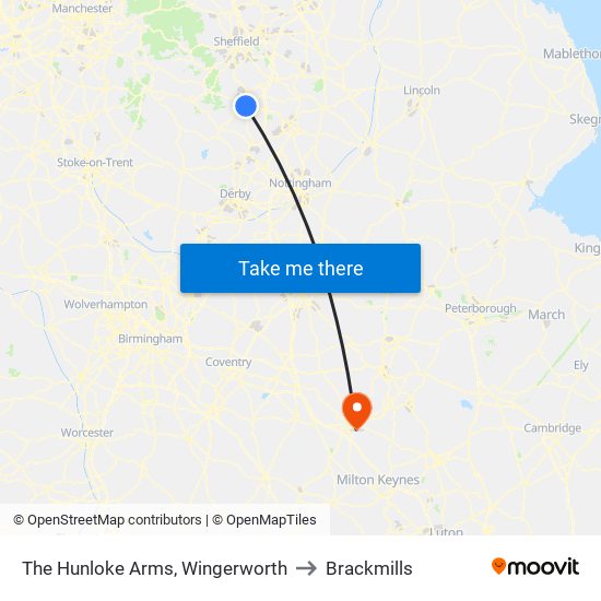 The Hunloke Arms, Wingerworth to Brackmills map