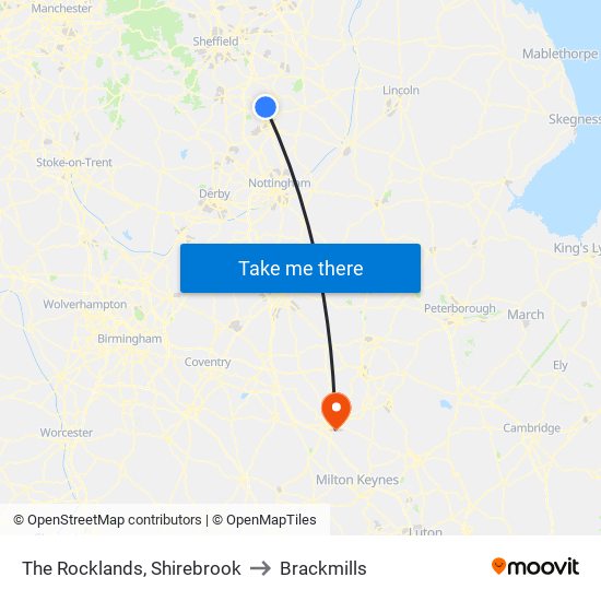 The Rocklands, Shirebrook to Brackmills map