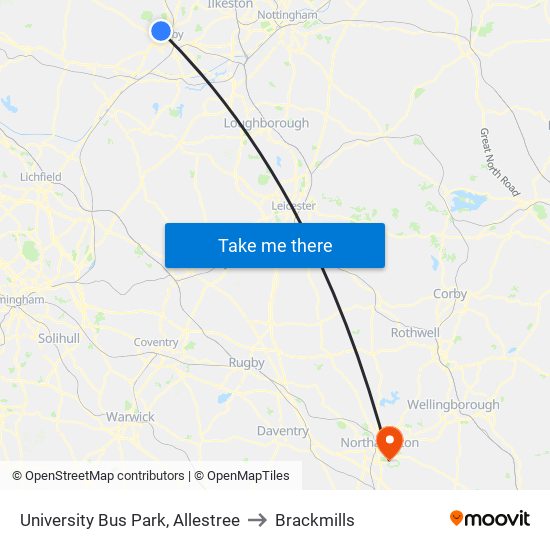 University Bus Park, Allestree to Brackmills map
