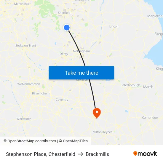Stephenson Place, Chesterfield to Brackmills map