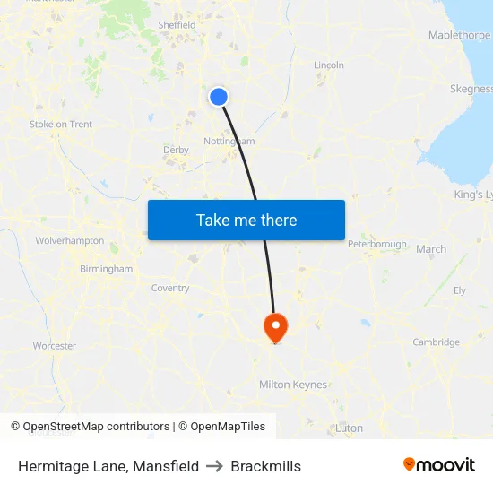 Hermitage Lane, Mansfield to Brackmills map